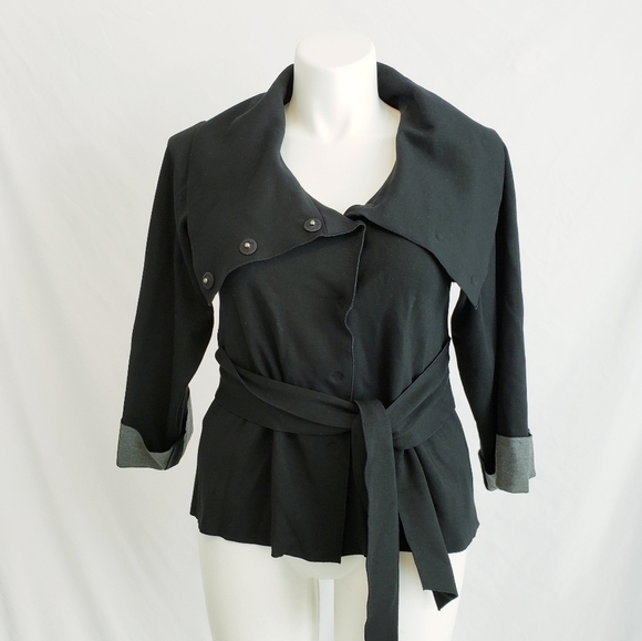 *Last Chance* Theory Sheena Lightweight Belted Jacket Large Collar Coat Black - Picture 1 of 10
